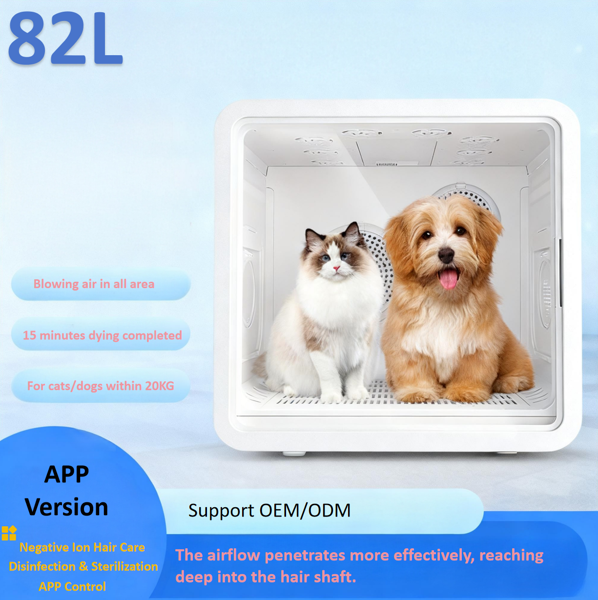 Pet Smart Drying Box with Dual Fans APP Version